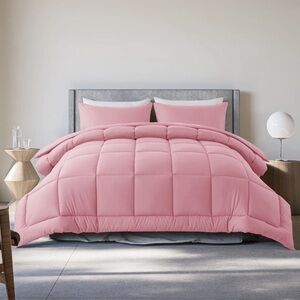 KINMEROOM Queen Size 3-Piece All-Season Down Alternative Comforter Set Pink New